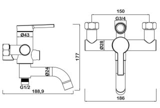 Смеситель для ванны Swedbe Diana 1035 с верхним подключением хром